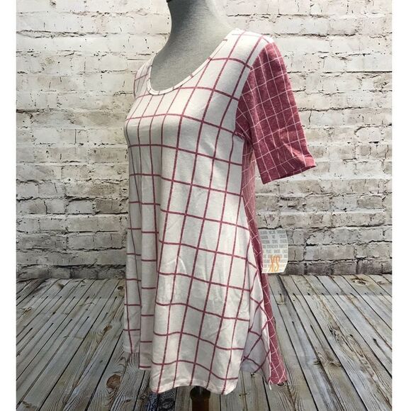 LuLaRoe Perfect T Heathered Red White Window Pane - Picture 2 of 7